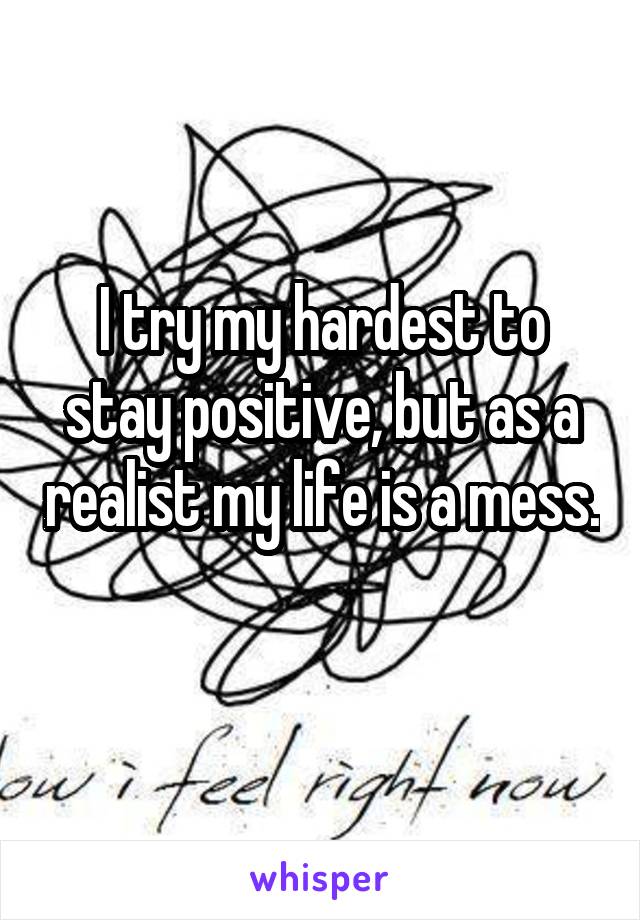 I try my hardest to stay positive, but as a realist my life is a mess. 