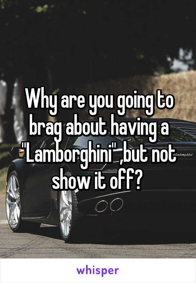 Why are you going to brag about having a "Lamborghini" ,but not show it off? 