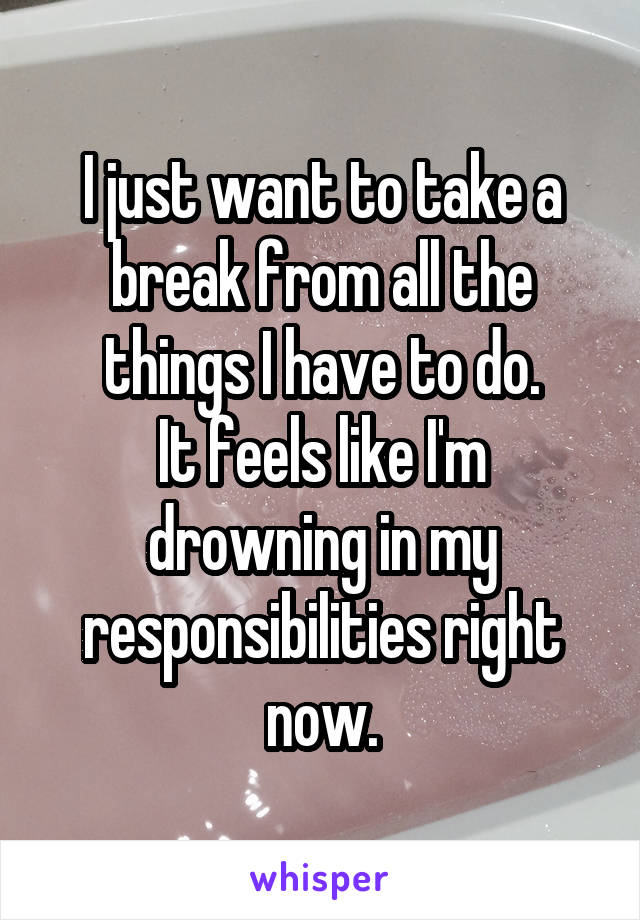 I just want to take a break from all the things I have to do.
It feels like I'm drowning in my responsibilities right now.