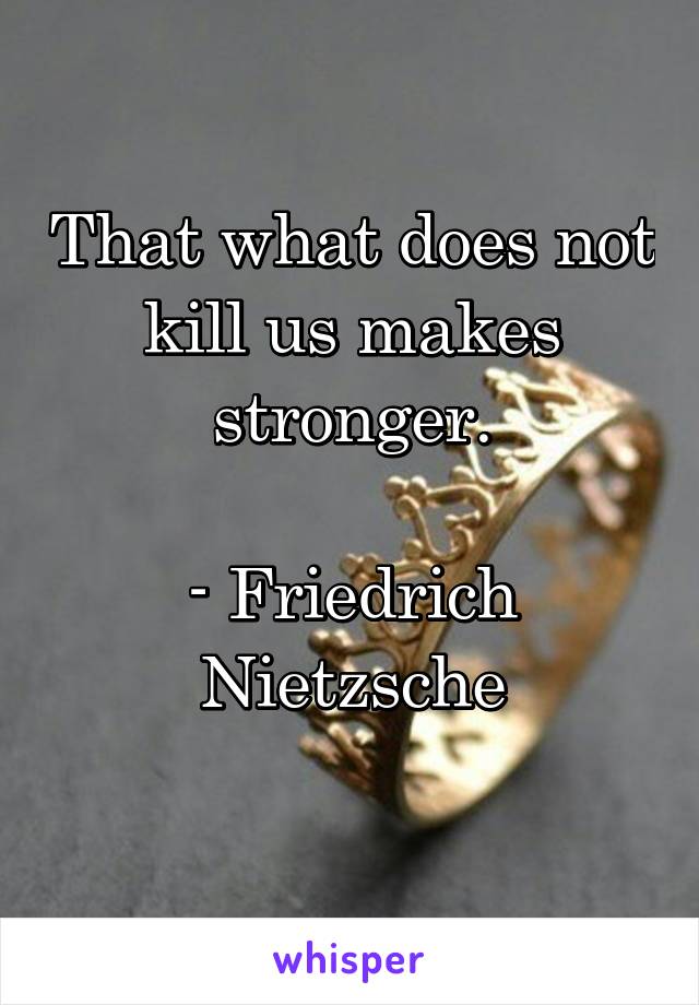 That what does not kill us makes stronger.

- Friedrich Nietzsche
