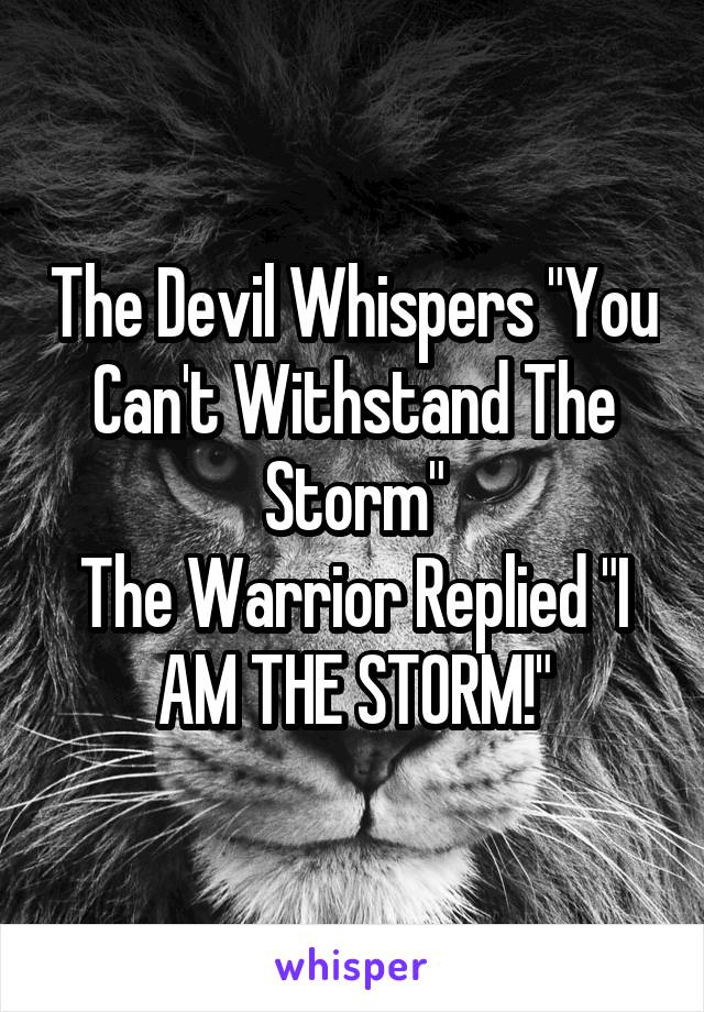 The Devil Whispers "You Can't Withstand The Storm"
The Warrior Replied "I AM THE STORM!"