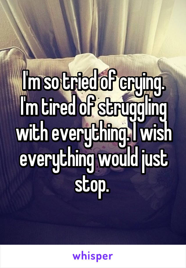 I'm so tried of crying. I'm tired of struggling with everything. I wish everything would just stop. 