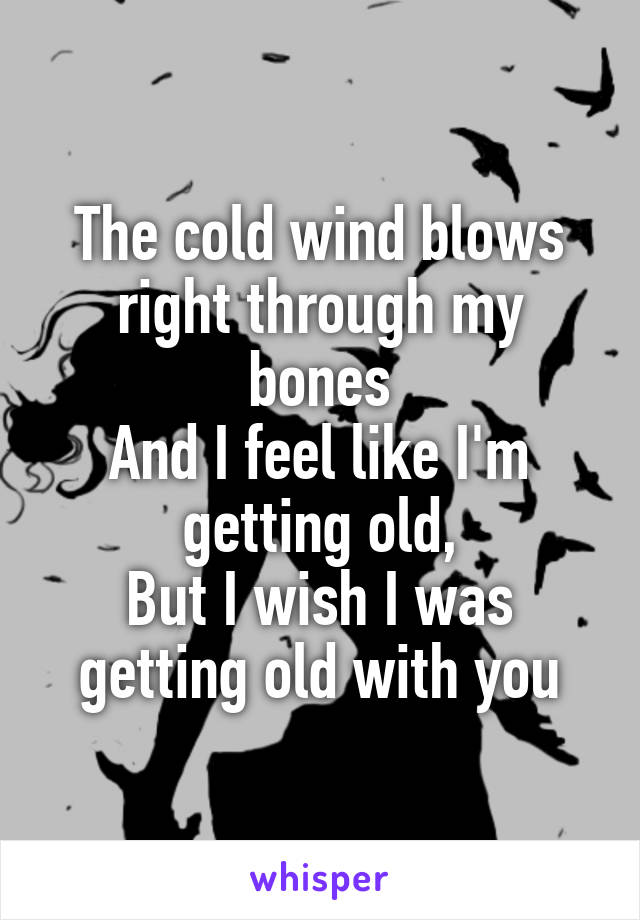 The cold wind blows right through my bones
And I feel like I'm getting old,
But I wish I was getting old with you