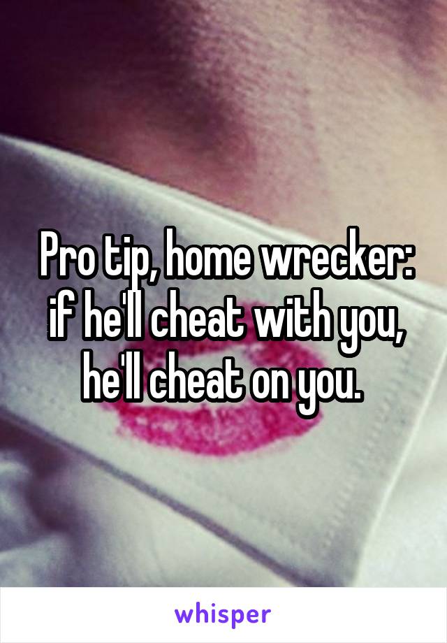 Pro tip, home wrecker: if he'll cheat with you, he'll cheat on you. 