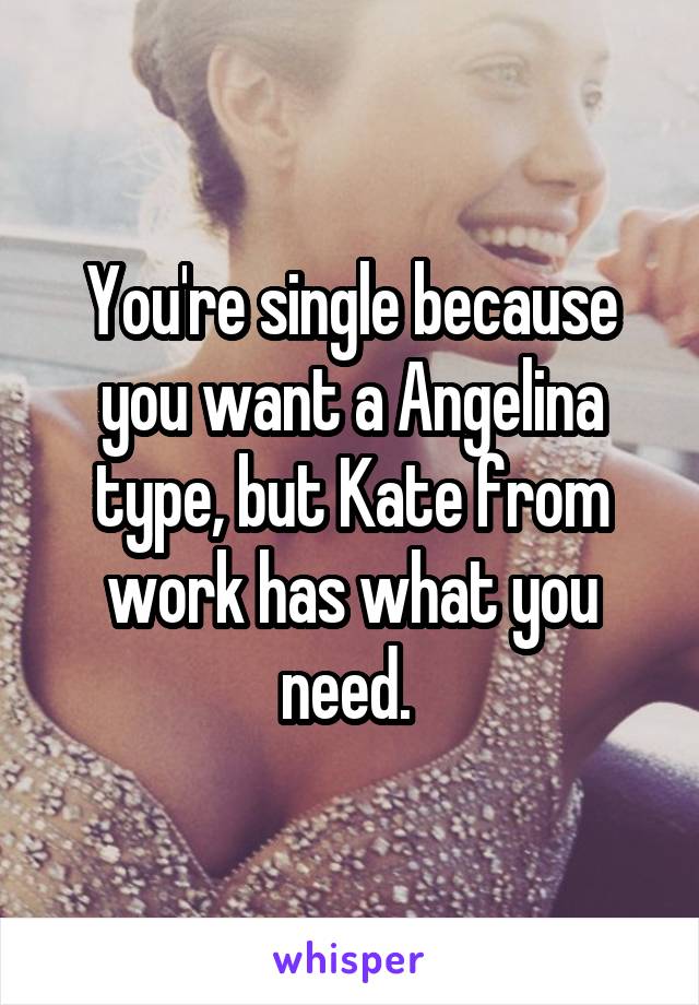 You're single because you want a Angelina type, but Kate from work has what you need. 