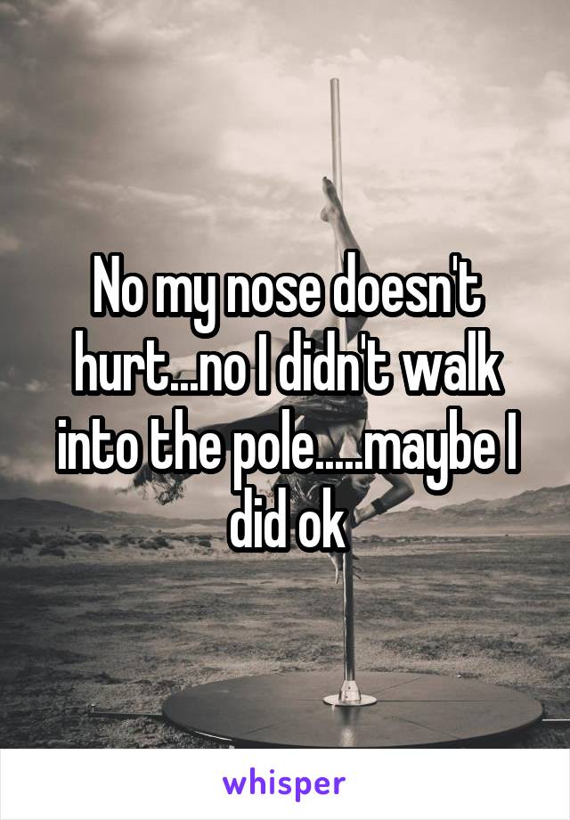 No my nose doesn't hurt...no I didn't walk into the pole.....maybe I did ok