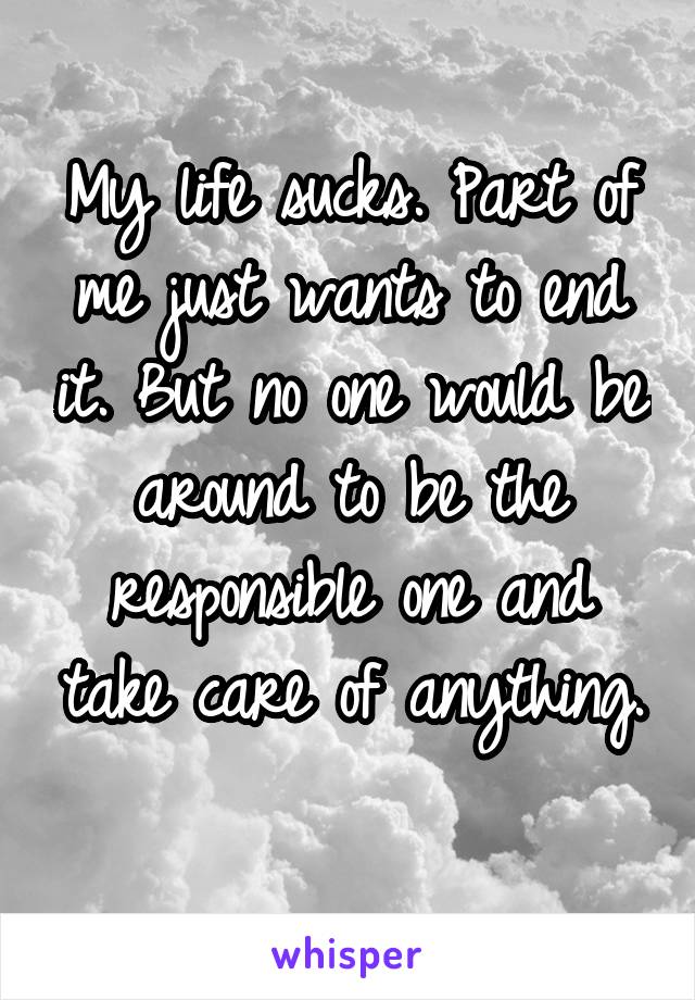 My life sucks. Part of me just wants to end it. But no one would be around to be the responsible one and take care of anything. 