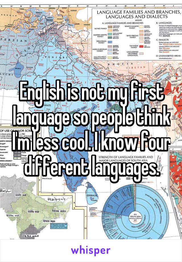 English is not my first language so people think I'm less cool. I know four different languages.