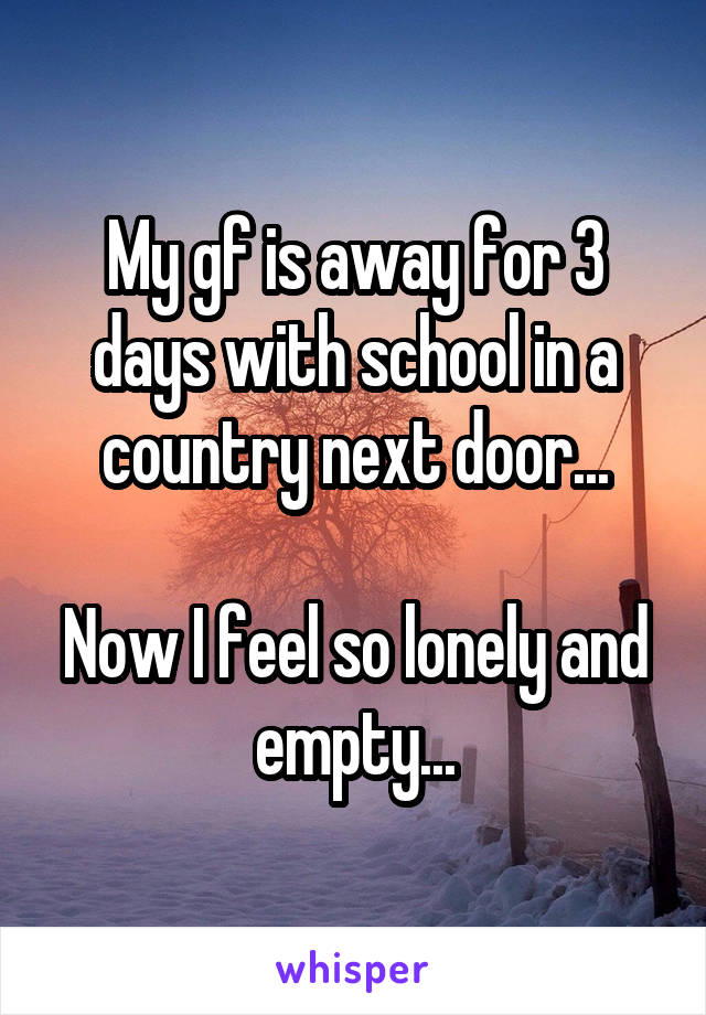 My gf is away for 3 days with school in a country next door...

Now I feel so lonely and empty...