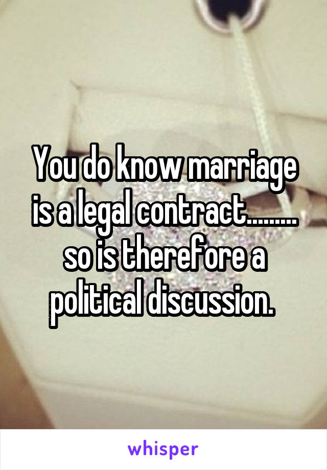 You do know marriage is a legal contract......... so is therefore a political discussion. 