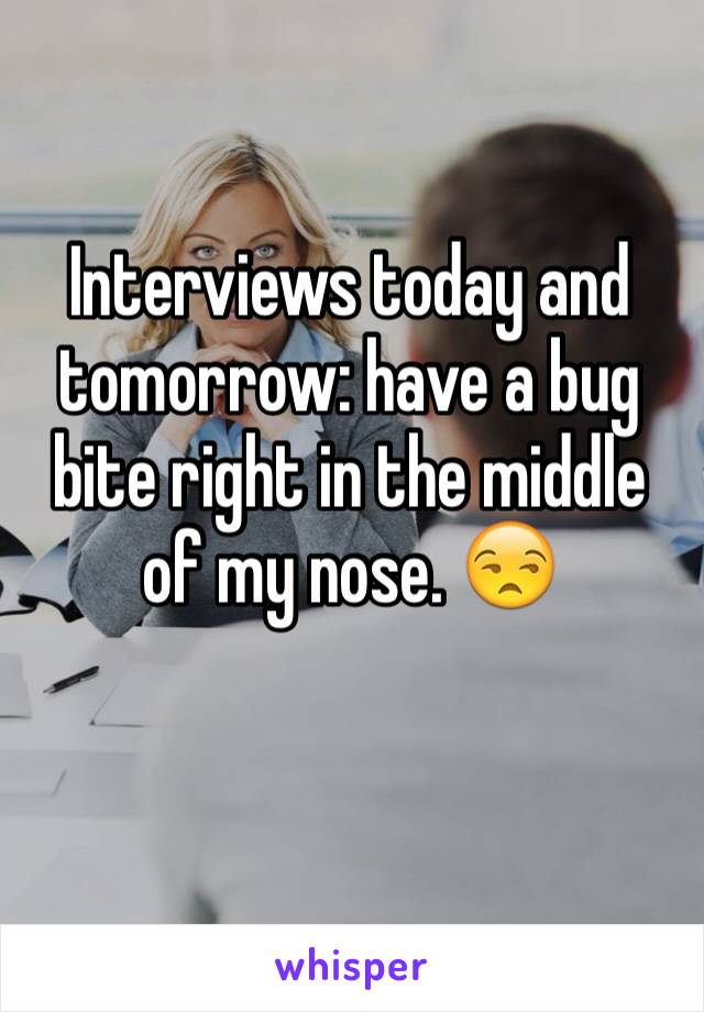 Interviews today and tomorrow: have a bug bite right in the middle of my nose. 😒