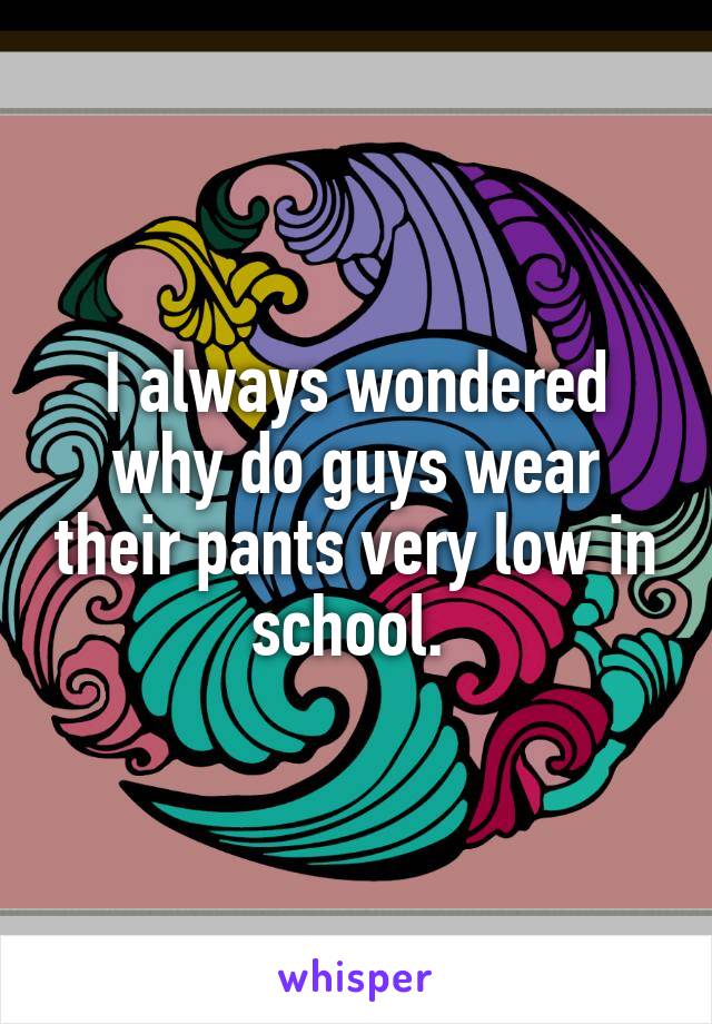 I always wondered why do guys wear their pants very low in school. 