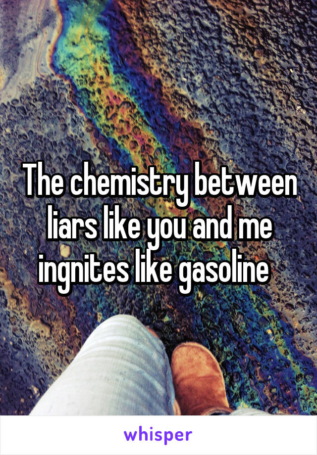 The chemistry between liars like you and me ingnites like gasoline  