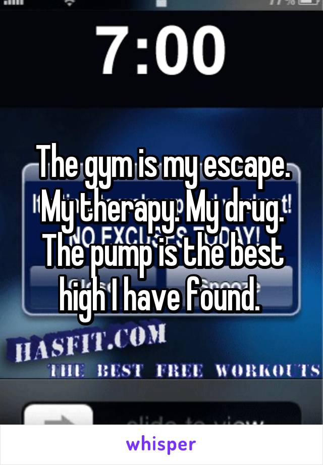 The gym is my escape. My therapy. My drug. The pump is the best high I have found. 