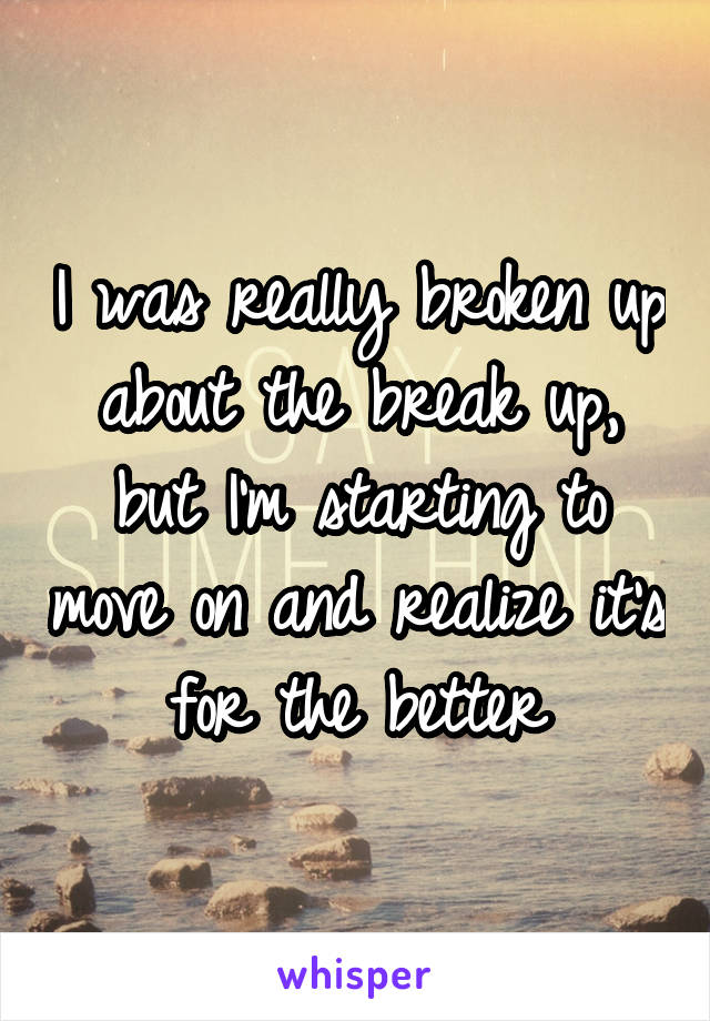 I was really broken up about the break up, but I'm starting to move on and realize it's for the better