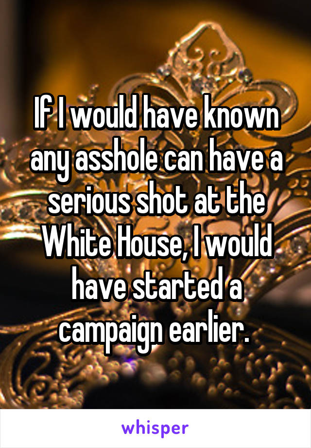 If I would have known any asshole can have a serious shot at the White House, I would have started a campaign earlier. 