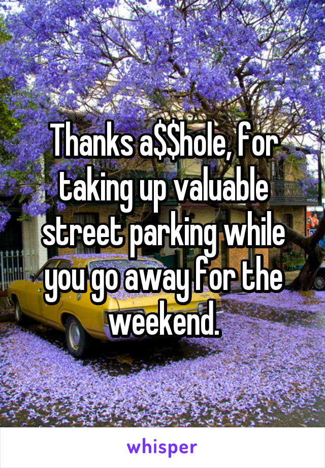 Thanks a$$hole, for taking up valuable street parking while you go away for the weekend.