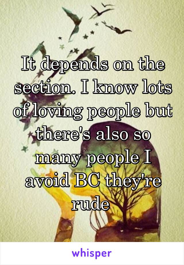 It depends on the section. I know lots of loving people but there's also so many people I avoid BC they're rude 