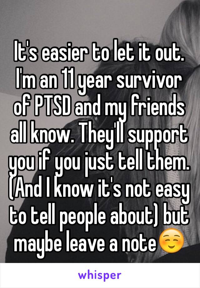 It's easier to let it out. I'm an 11 year survivor of PTSD and my friends all know. They'll support you if you just tell them. (And I know it's not easy to tell people about) but maybe leave a note☺️