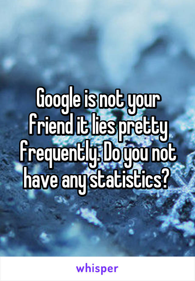 Google is not your friend it lies pretty frequently. Do you not have any statistics? 