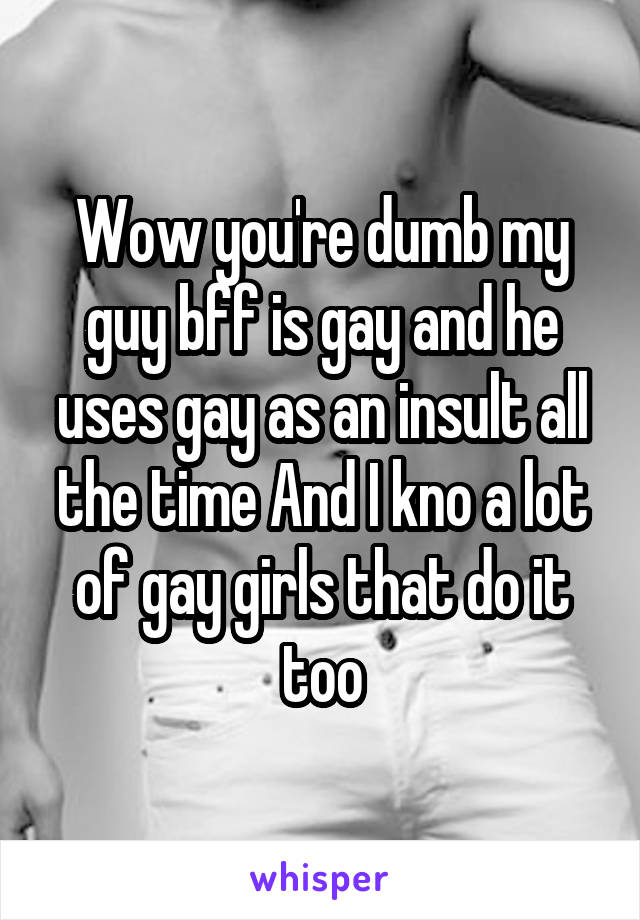 Wow you're dumb my guy bff is gay and he uses gay as an insult all the time And I kno a lot of gay girls that do it too