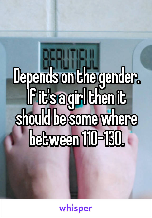 Depends on the gender. If it's a girl then it should be some where between 110-130.