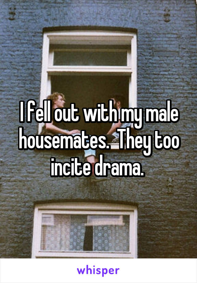 I fell out with my male housemates.  They too incite drama. 