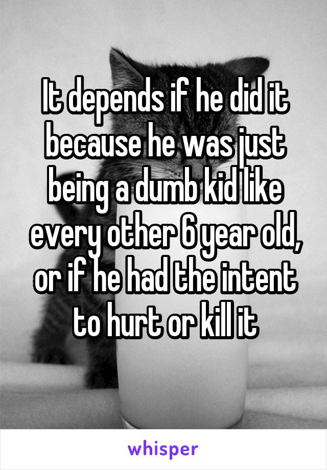 It depends if he did it because he was just being a dumb kid like every other 6 year old, or if he had the intent to hurt or kill it

