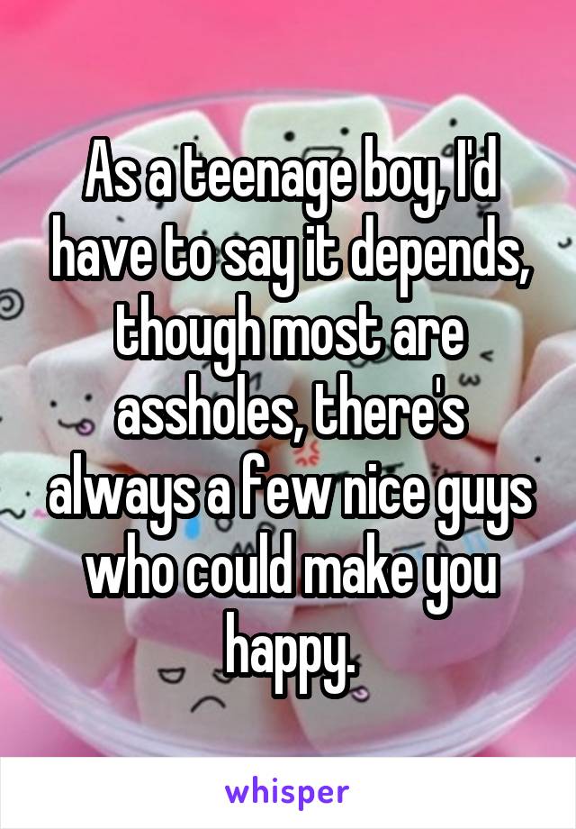 As a teenage boy, I'd have to say it depends, though most are assholes, there's always a few nice guys who could make you happy.