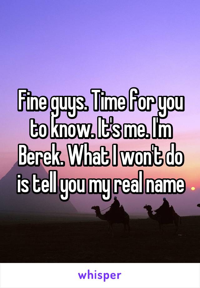 Fine guys. Time for you to know. It's me. I'm Berek. What I won't do is tell you my real name