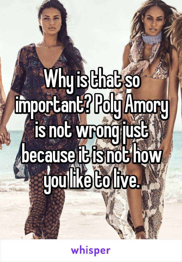 Why is that so important? Poly Amory is not wrong just because it is not how you like to live.