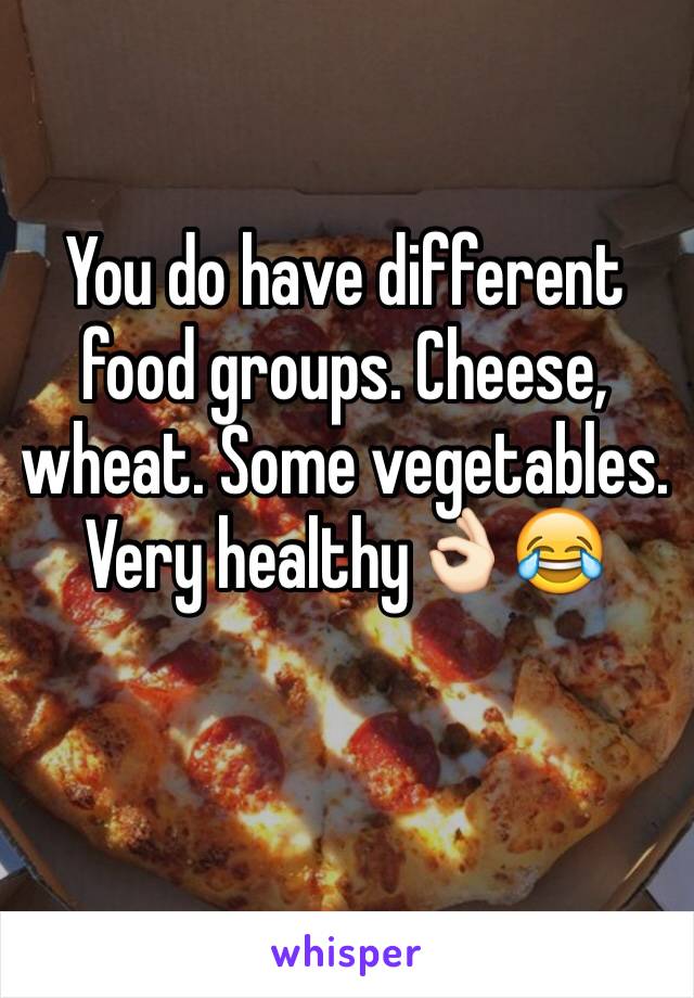 You do have different food groups. Cheese, wheat. Some vegetables. Very healthy👌🏻😂