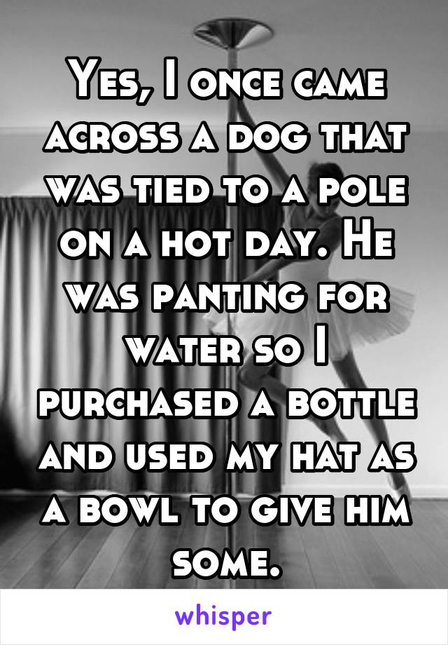 Yes, I once came across a dog that was tied to a pole on a hot day. He was panting for water so I purchased a bottle and used my hat as a bowl to give him some.