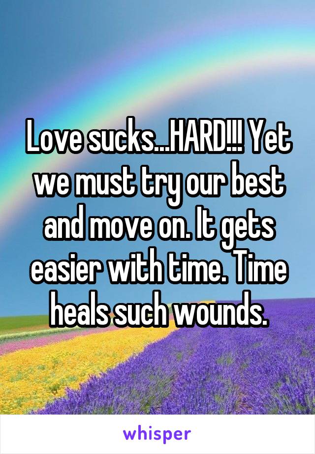 Love sucks...HARD!!! Yet we must try our best and move on. It gets easier with time. Time heals such wounds.