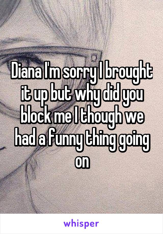 Diana I'm sorry I brought it up but why did you block me I though we had a funny thing going on