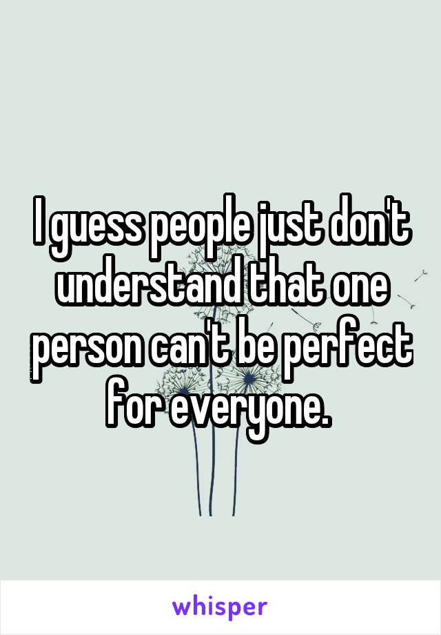 I guess people just don't understand that one person can't be perfect for everyone. 