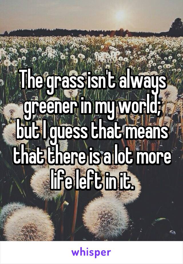 The grass isn't always greener in my world; but I guess that means that there is a lot more life left in it.