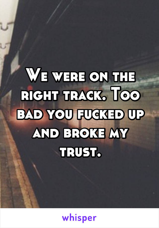 We were on the right track. Too bad you fucked up and broke my trust.