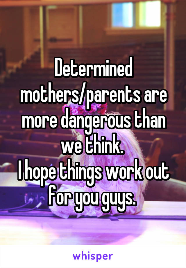 Determined mothers/parents are more dangerous than we think. 
I hope things work out for you guys. 