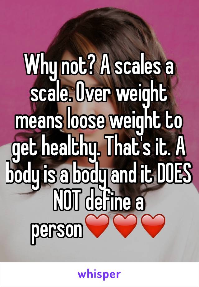 Why not? A scales a scale. Over weight means loose weight to get healthy. That's it. A body is a body and it DOES NOT define a person❤️❤️❤️