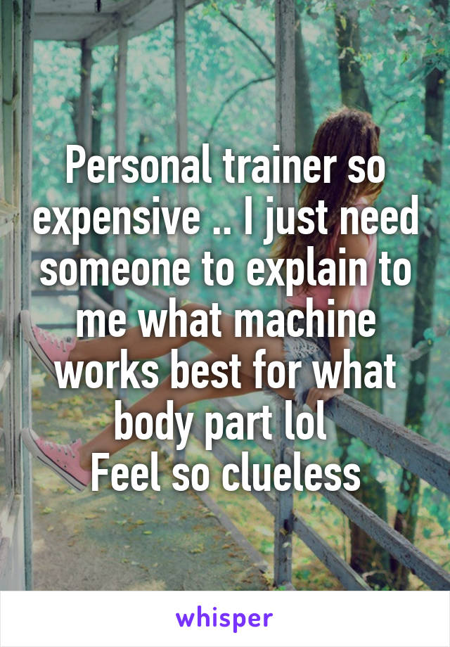 Personal trainer so expensive .. I just need someone to explain to me what machine works best for what body part lol 
Feel so clueless