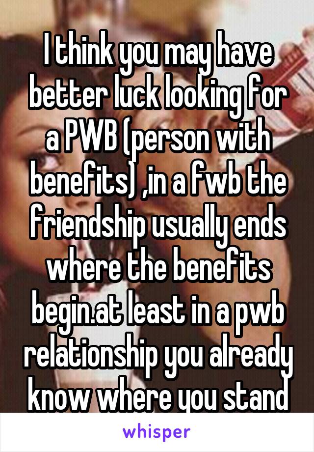 I think you may have better luck looking for a PWB (person with benefits) ,in a fwb the friendship usually ends where the benefits begin.at least in a pwb relationship you already know where you stand