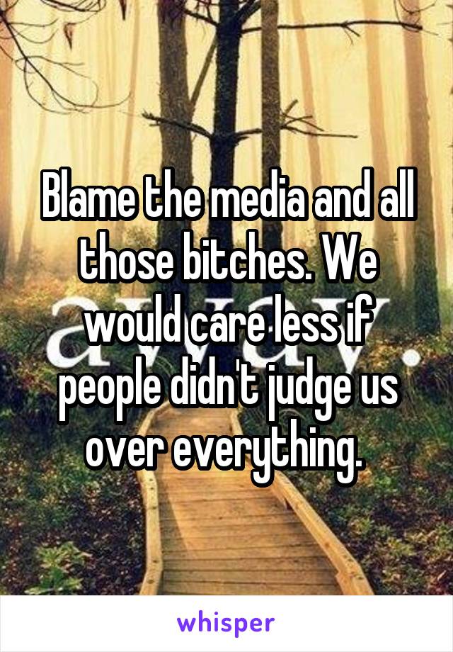 Blame the media and all those bitches. We would care less if people didn't judge us over everything. 