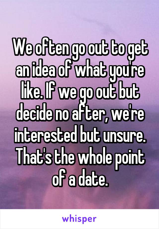 We often go out to get an idea of what you're like. If we go out but decide no after, we're interested but unsure. That's the whole point of a date.