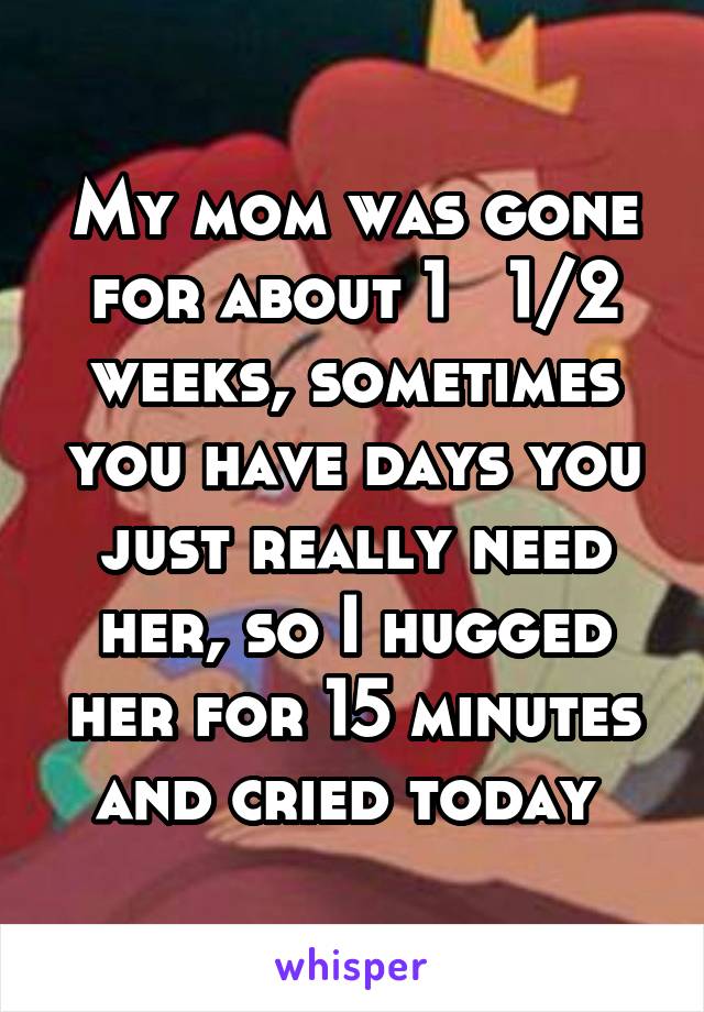 My mom was gone for about 1   1/2 weeks, sometimes you have days you just really need her, so I hugged her for 15 minutes and cried today 