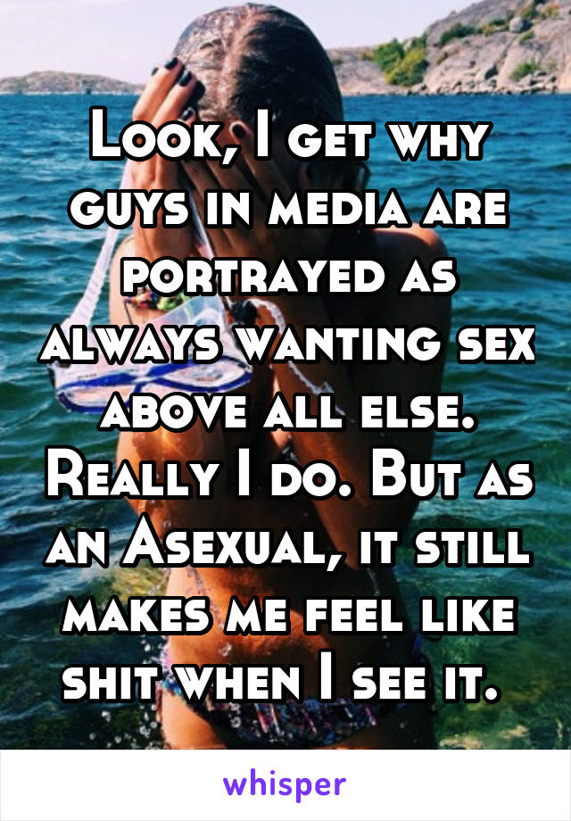 Look, I get why guys in media are portrayed as always wanting sex above all else. Really I do. But as an Asexual, it still makes me feel like shit when I see it. 