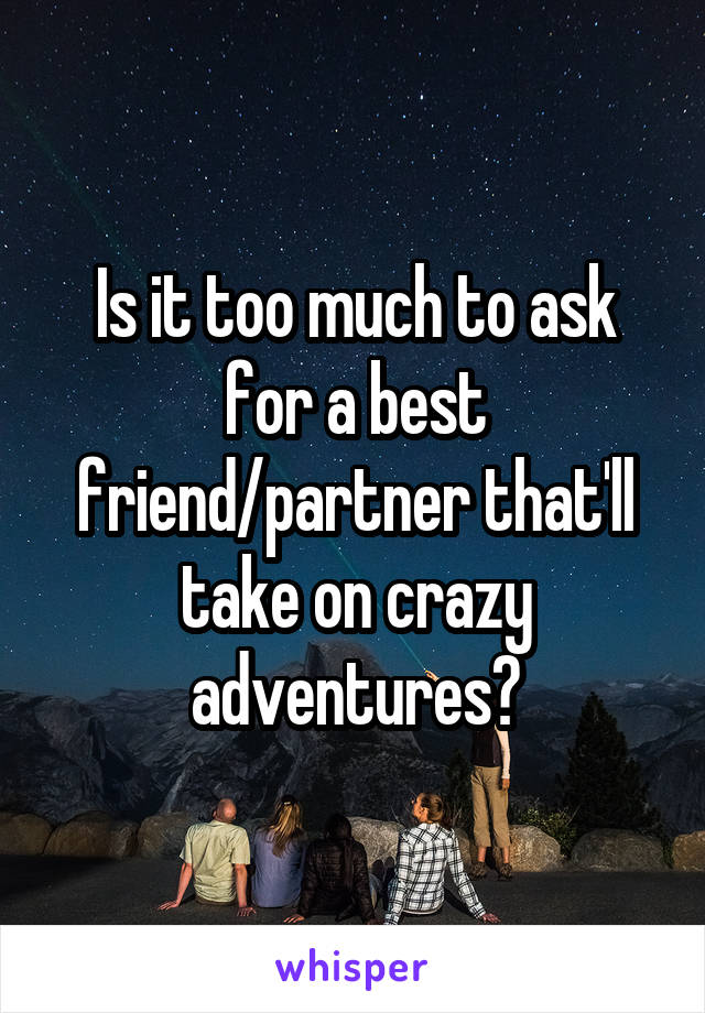 Is it too much to ask for a best friend/partner that'll take on crazy adventures?
