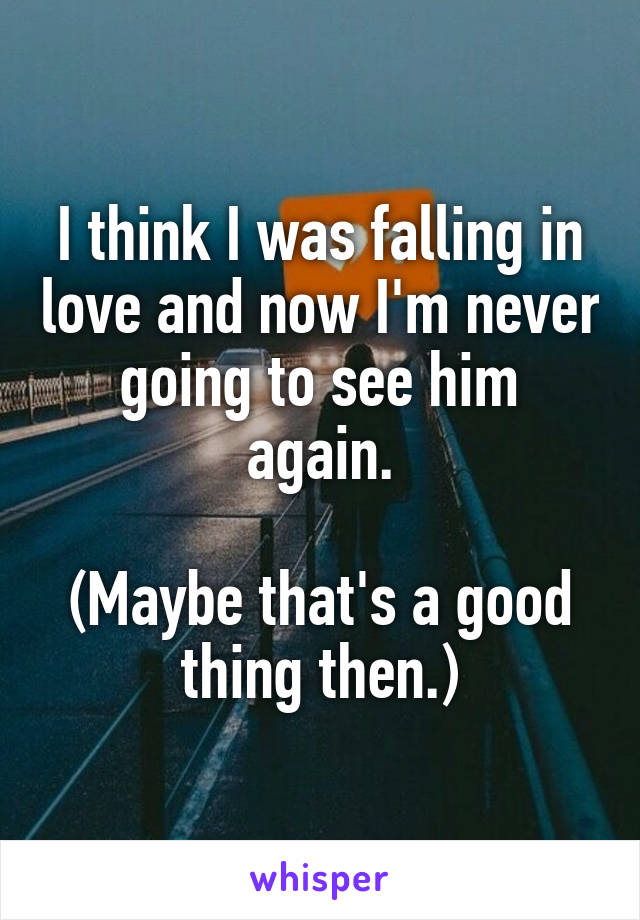 I think I was falling in love and now I'm never going to see him again.

(Maybe that's a good thing then.)