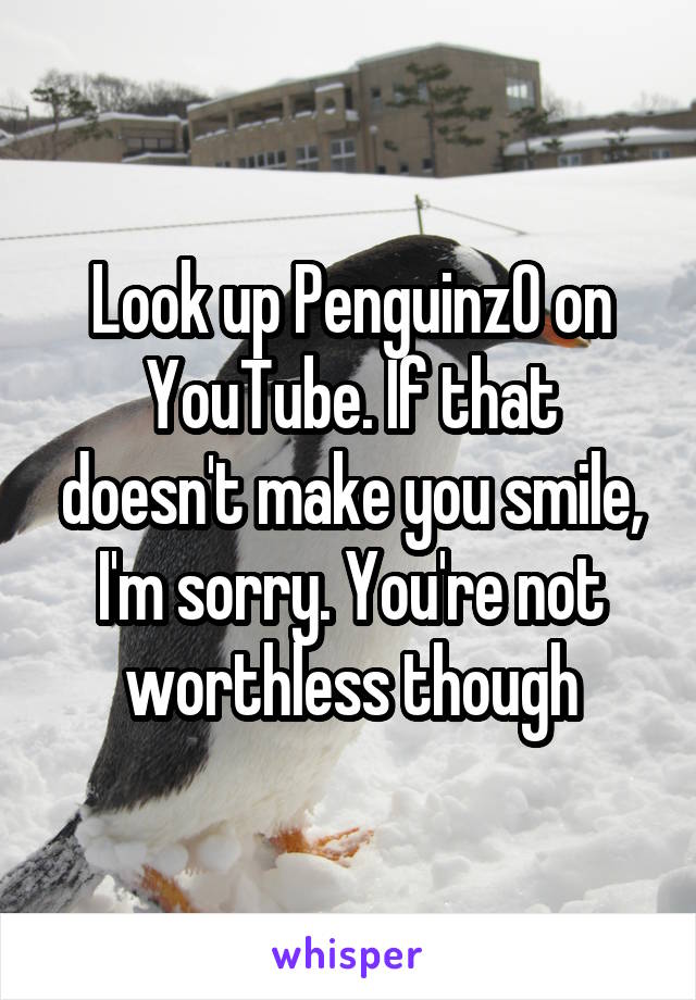 Look up Penguinz0 on YouTube. If that doesn't make you smile, I'm sorry. You're not worthless though