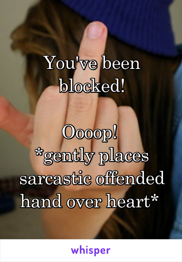 You've been blocked!

Oooop! 
*gently places sarcastic offended hand over heart* 